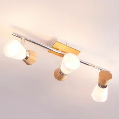 Foco de techo Vivica 3 brazos con piezas de madera