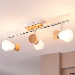 Foco de techo Vivica 3 brazos con piezas de madera