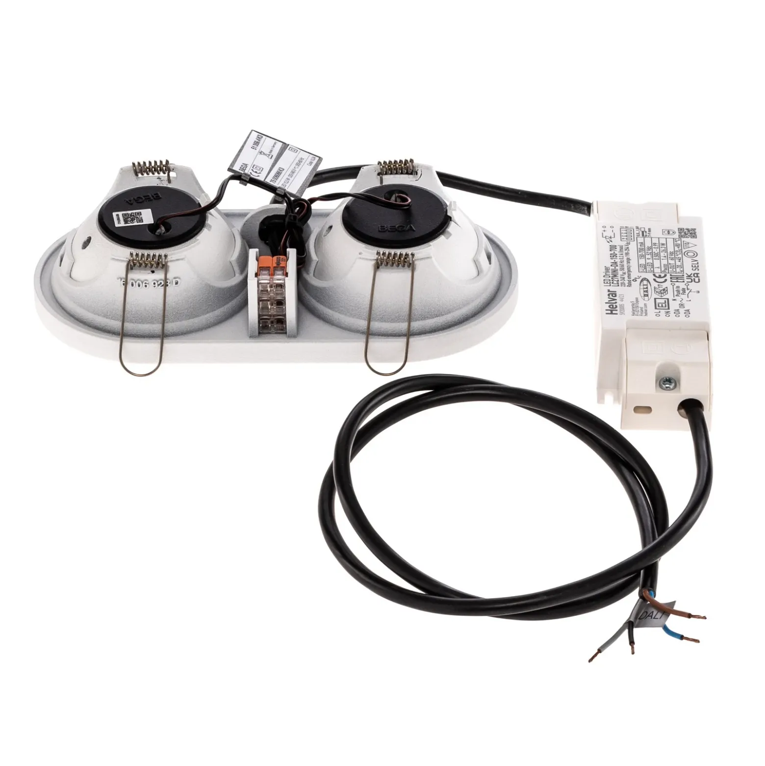 Foco empotrable Bega LED Studio Line, blanco/latón, 2 luces.