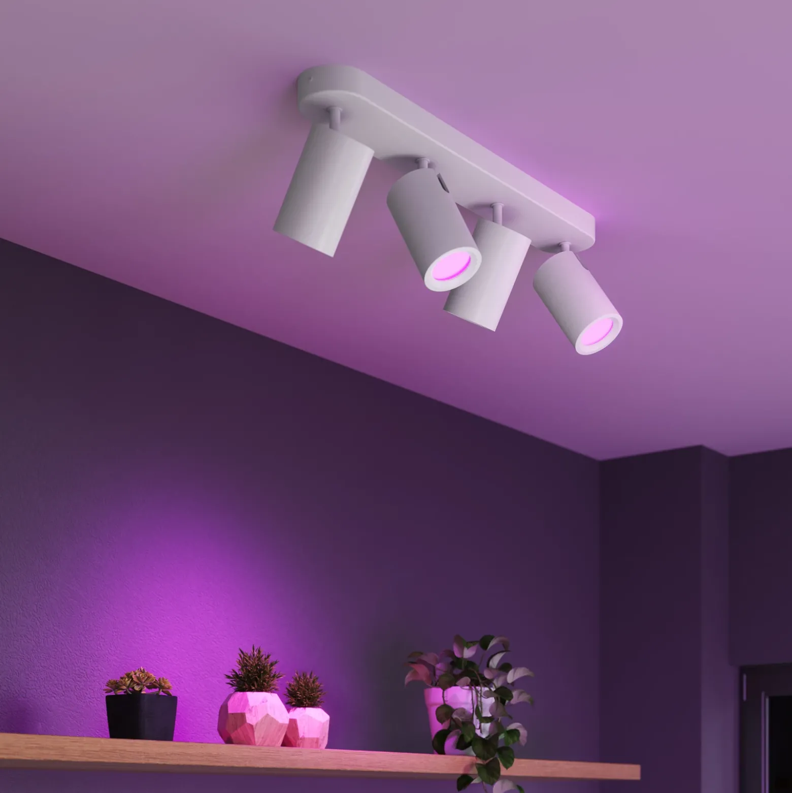 Foco empotrable Calex Smart blanco, longitud 49 cm, 4 luces GU10 LED RGBW