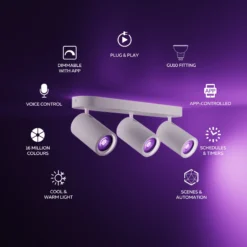 Foco empotrable Calex Smart blanco, longitud 37 cm, 3 luces GU10 LED RGBW