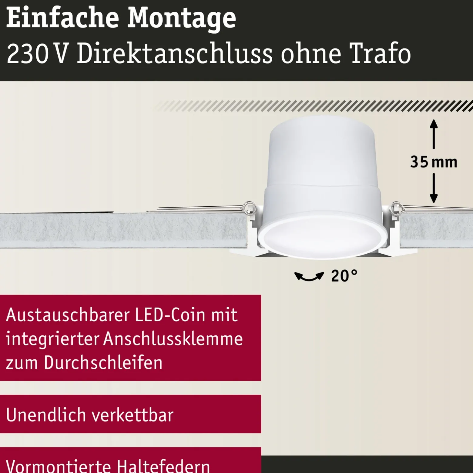 Foco empotrable LED Paulmann Coin Base, blanco, Set de 3 RGBW ZigBee