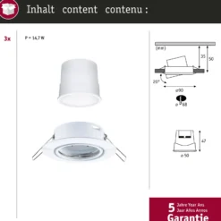 Foco empotrable LED Paulmann Coin Base, blanco, Set de 3 RGBW ZigBee