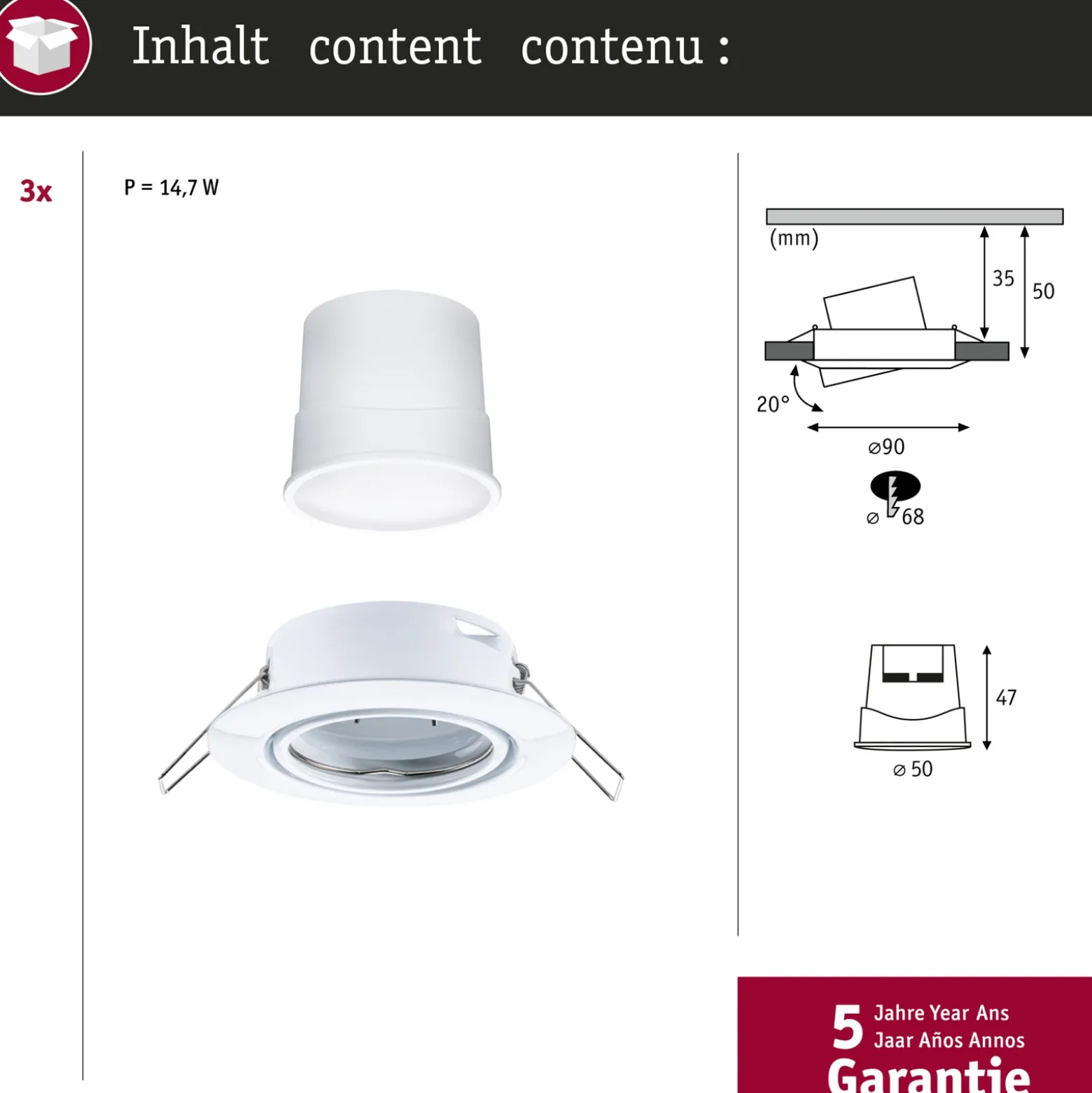 Foco empotrable LED Paulmann Coin Base, blanco, Set de 3 RGBW ZigBee