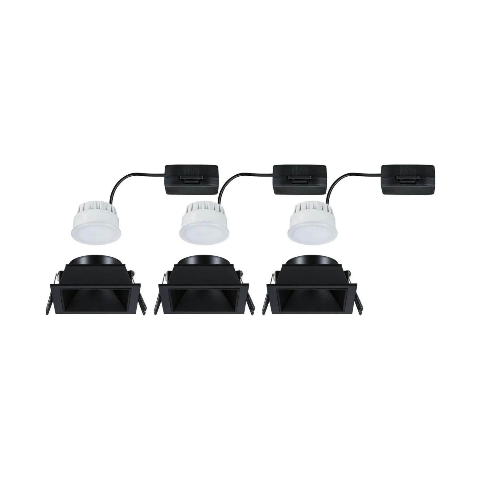 Foco empotrable LED Paulmann Cole Coin, negro, angular, IP44, atenuable, juego