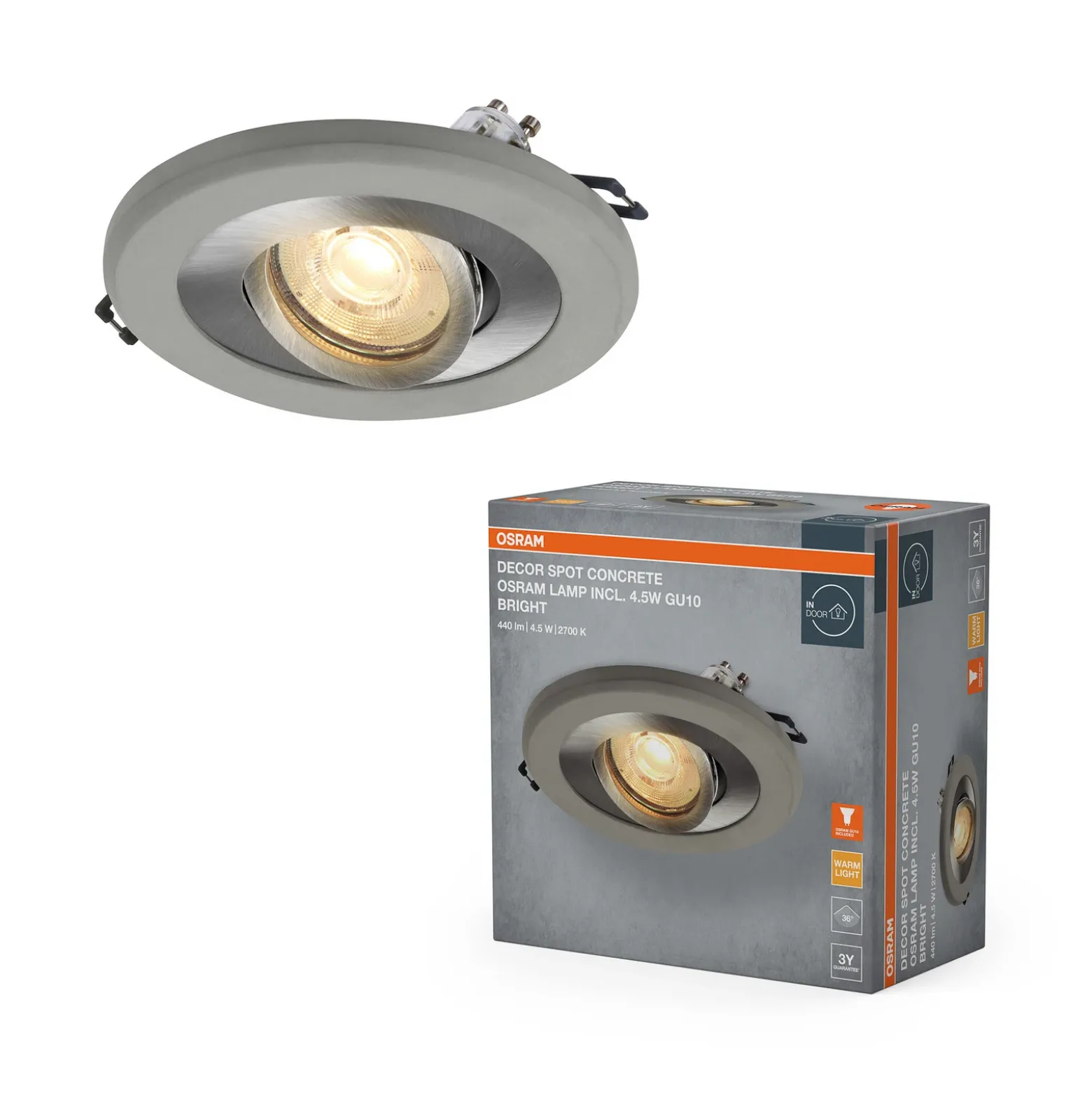 Foco empotrable OSRAM, color hormigón claro/níquel, Ø 12 cm, GU10-LED