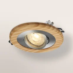 Foco empotrable OSRAM, madera clara/níquel, Ø 12 cm, GU10-LED