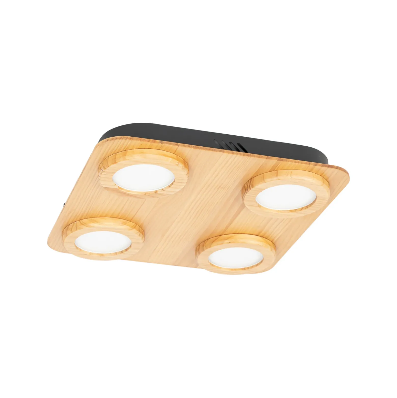 Foco LED Lindby Joren, madera, 38 x 38 cm, 4 luces, 3.000 K