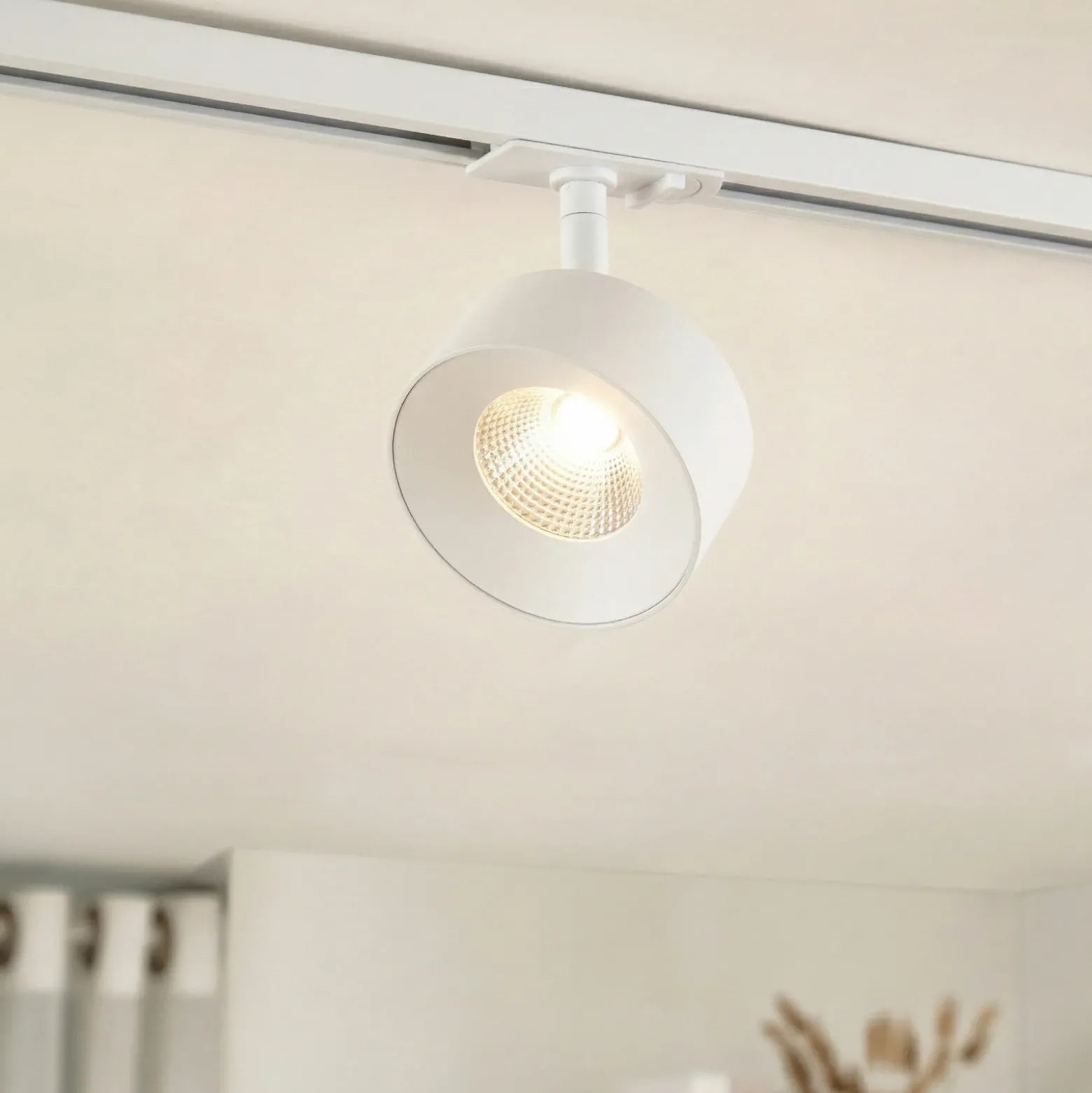 Foco LED para rieles Lindby Linaro, blanco, Ø 9,5 cm, 3000 K