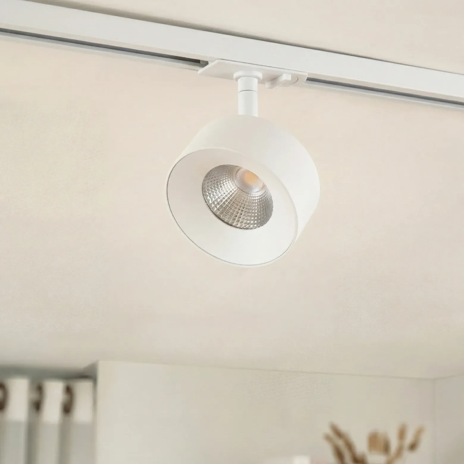 Foco LED para rieles Lindby Linaro, blanco, Ø 9,5 cm, 3000 K