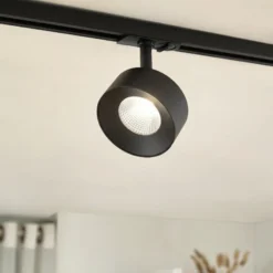 Foco LED para rieles Lindby Linaro, negro, Ø 9,5 cm, 3000 K