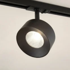 Foco LED para rieles Lindby Linaro, negro, Ø 9,5 cm, 3000 K