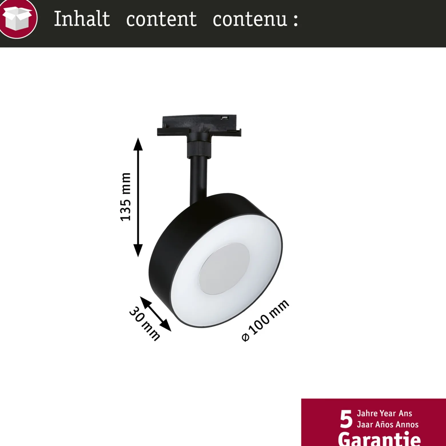 Foco LED Paulmann URail Circle, negro mate, CCT, atenuable