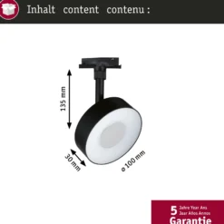 Foco LED Paulmann URail Circle, negro, atenuable en 3 niveles, CCT
