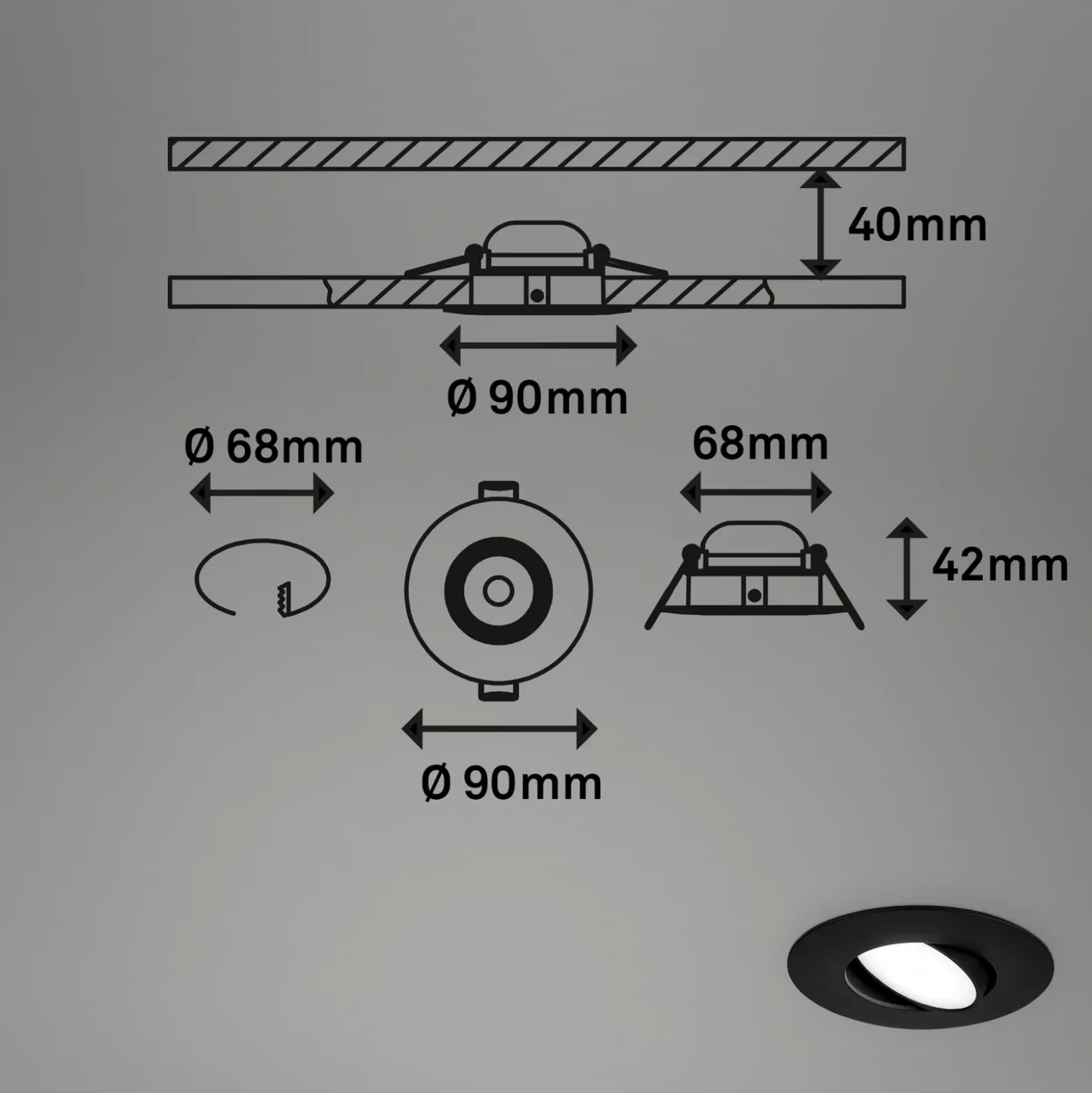 Foco LED 7597 3 ud IP65 4.000 K negro
