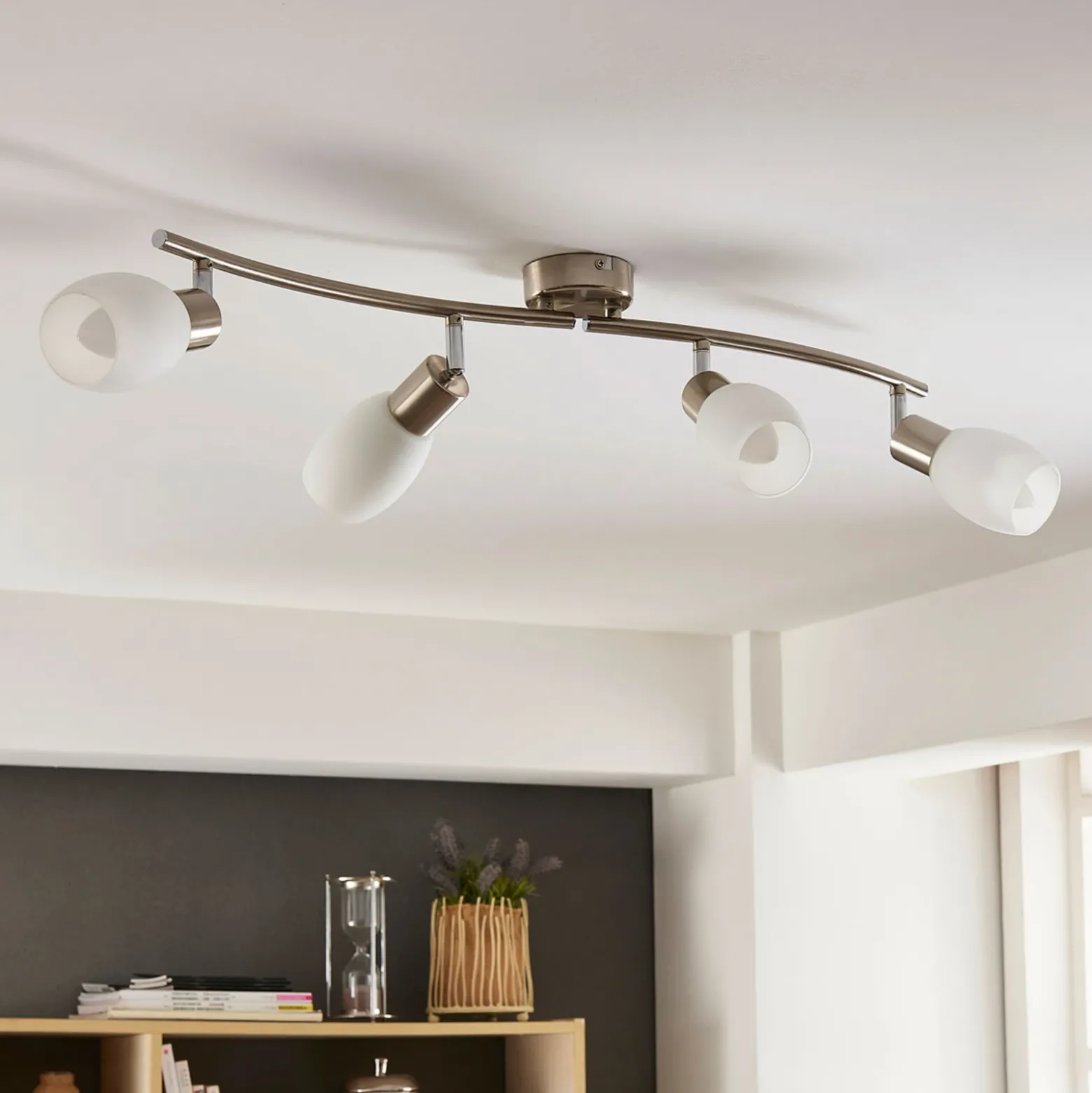 Foco Lindby Arda, 70 cm, 4 luces, níquel, cristal, E14