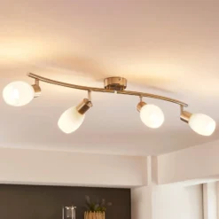 Foco Lindby Arda, 70 cm, 4 luces, níquel, cristal, E14