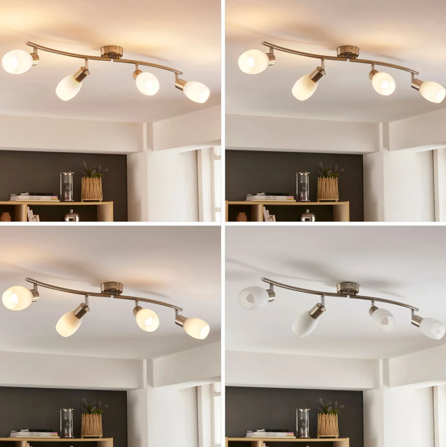 Foco Lindby Arda, 70 cm, 4 luces, níquel, cristal, E14