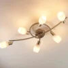Foco Lindby Arda, 75 cm, 6 luces, níquel, cristal, E14