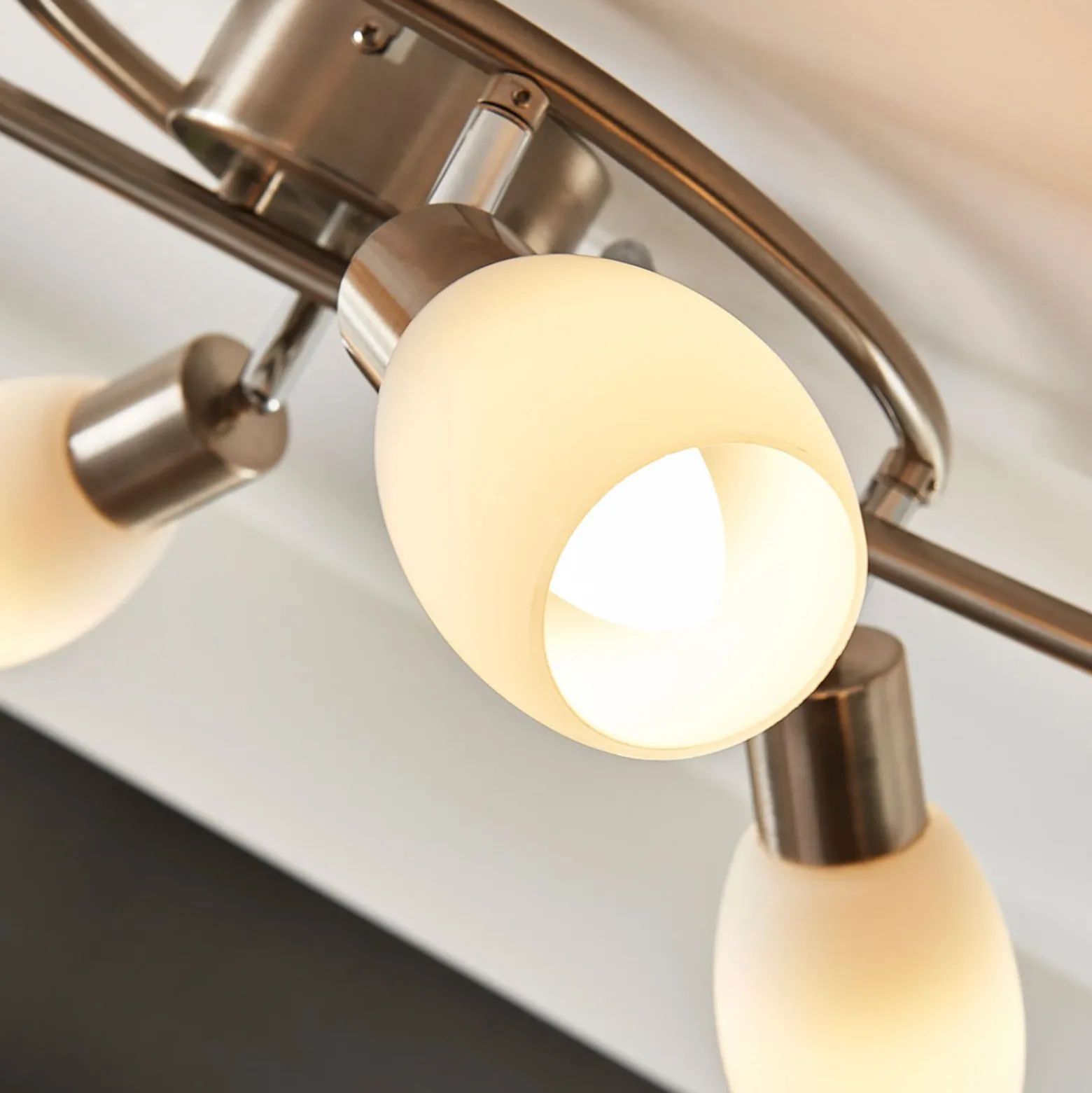 Foco Lindby Arda, 75 cm, 6 luces, níquel, cristal, E14