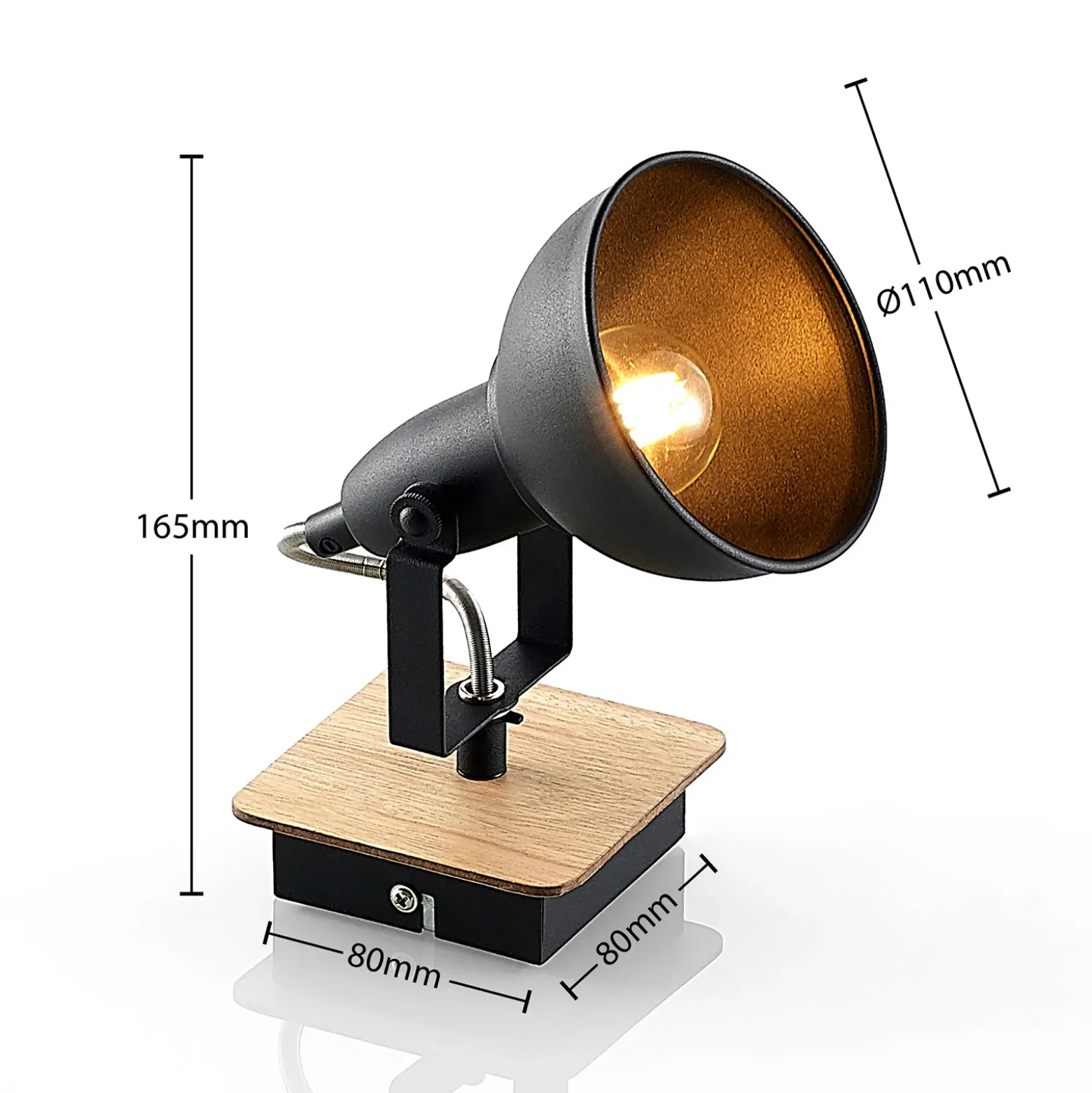 Foco Lindby Aylis, altura 14 cm, negro, madera, E14