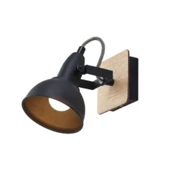 Foco Lindby Aylis, altura 14 cm, negro, madera, E14