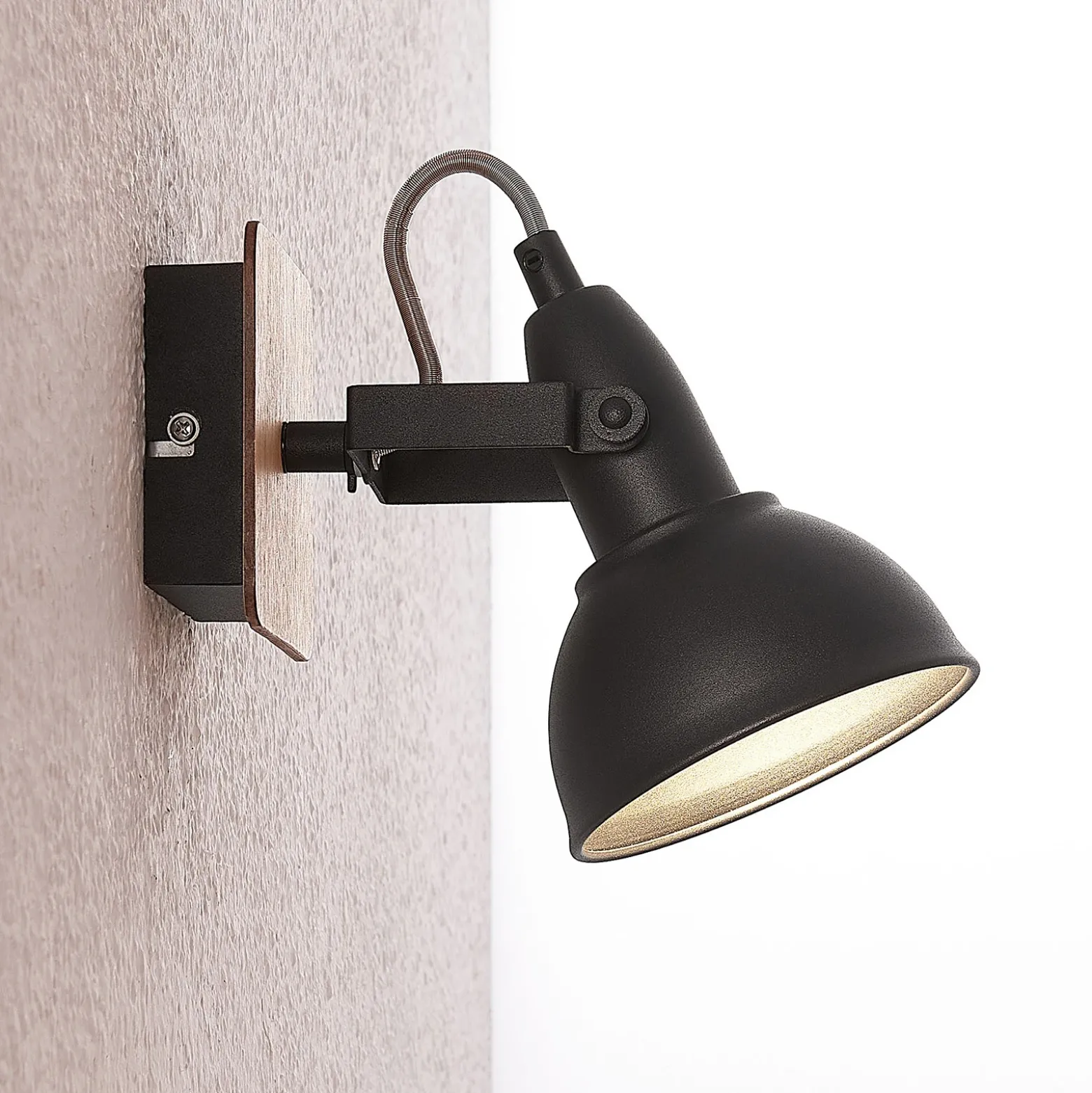 Foco Lindby Aylis, altura 14 cm, negro, madera, E14