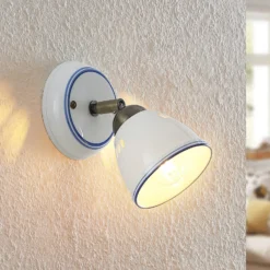 Foco Lindby Eneas, altura 16 cm, blanco, 1 luz, cerámica