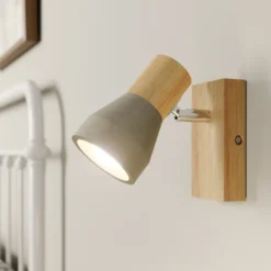 Foco Lindby Filiz, 12 cm de altura, madera, hormigón, E14