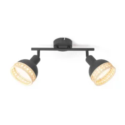 Foco Lindby Lonnaris, ratán, negro, 2 luces.