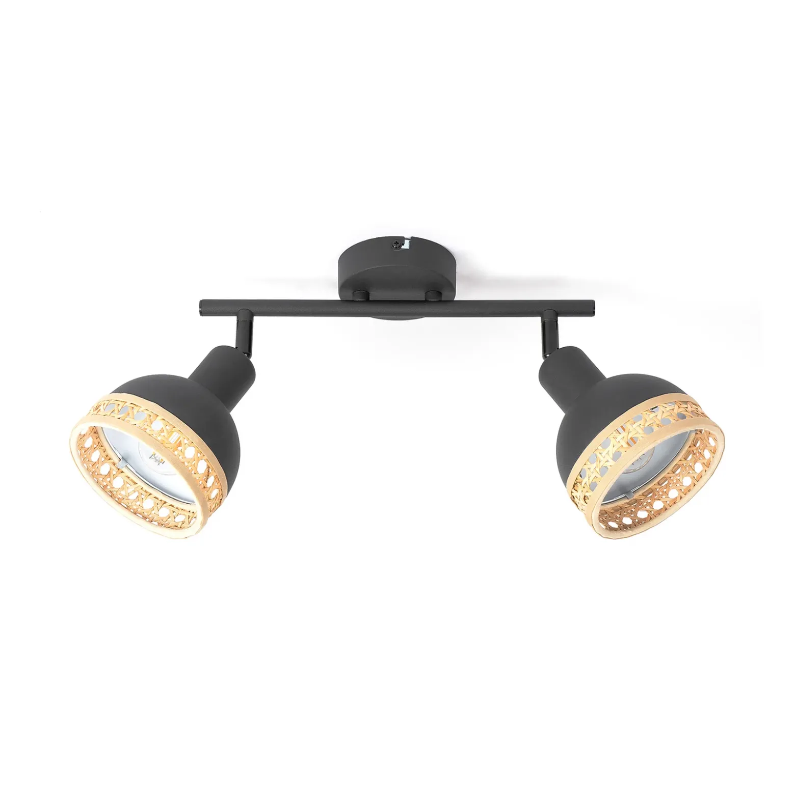 Foco Lindby Lonnaris, ratán, negro, 2 luces.