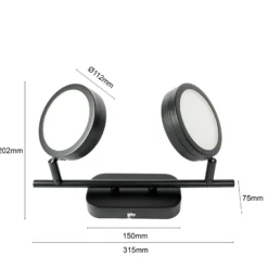 Foco Lindby Neros, negro, 2 luces, 31,5 cm, CCT, hierro