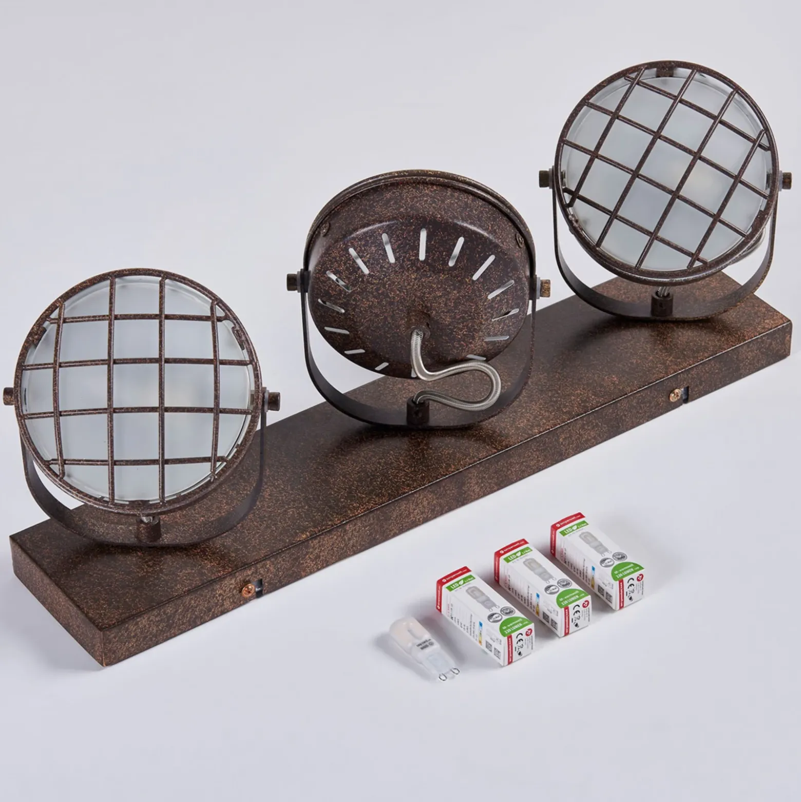 Foco Lindby Tamin, 48 cm, color óxido, 3 luces, cristal