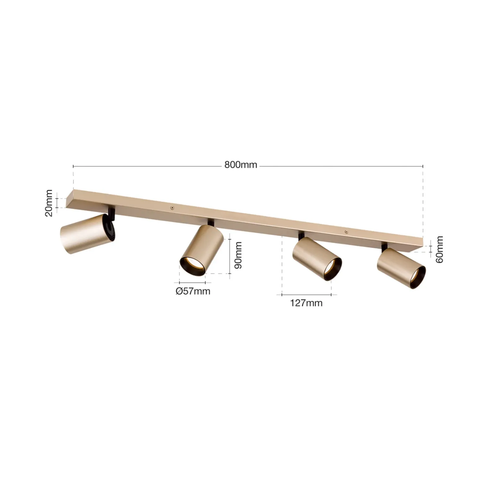 Foco Sean, 4 luces, dorado, metal, orientable