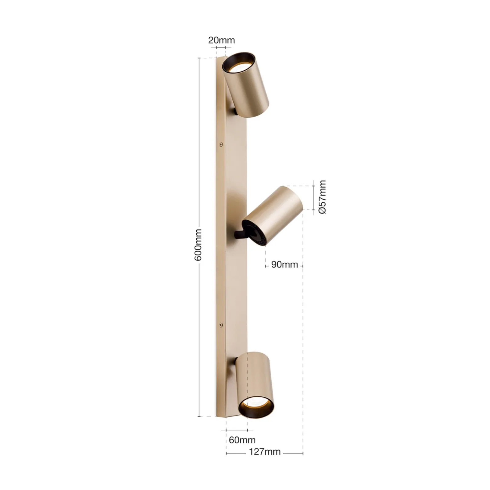 Foco Sean, 3 luces, dorado, metal, orientable
