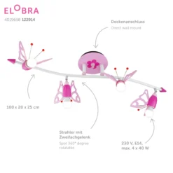 Foco techo Mariposas dormitorio infantil, 4 luces