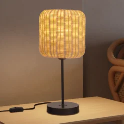 Forlight Lámpara de mesa Cortic, marrón claro, ratán, altura 41,5 cm