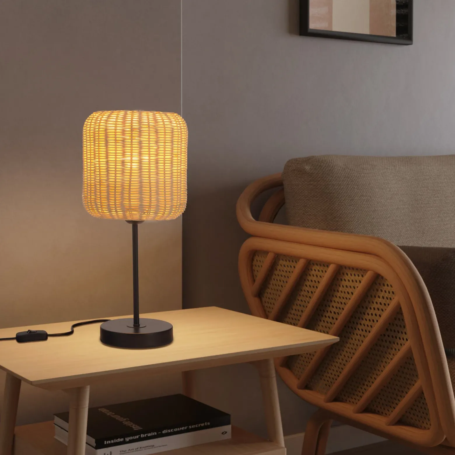 Forlight Lámpara de mesa Cortic, marrón claro, ratán, altura 41,5 cm