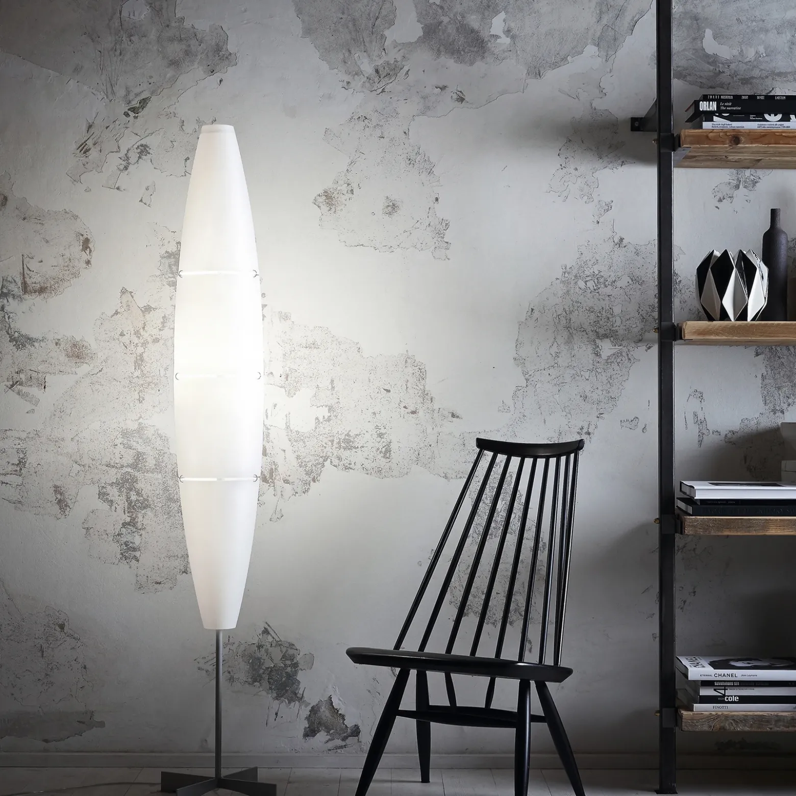 Foscarini Havana lámpara pie, cromo/blanco
