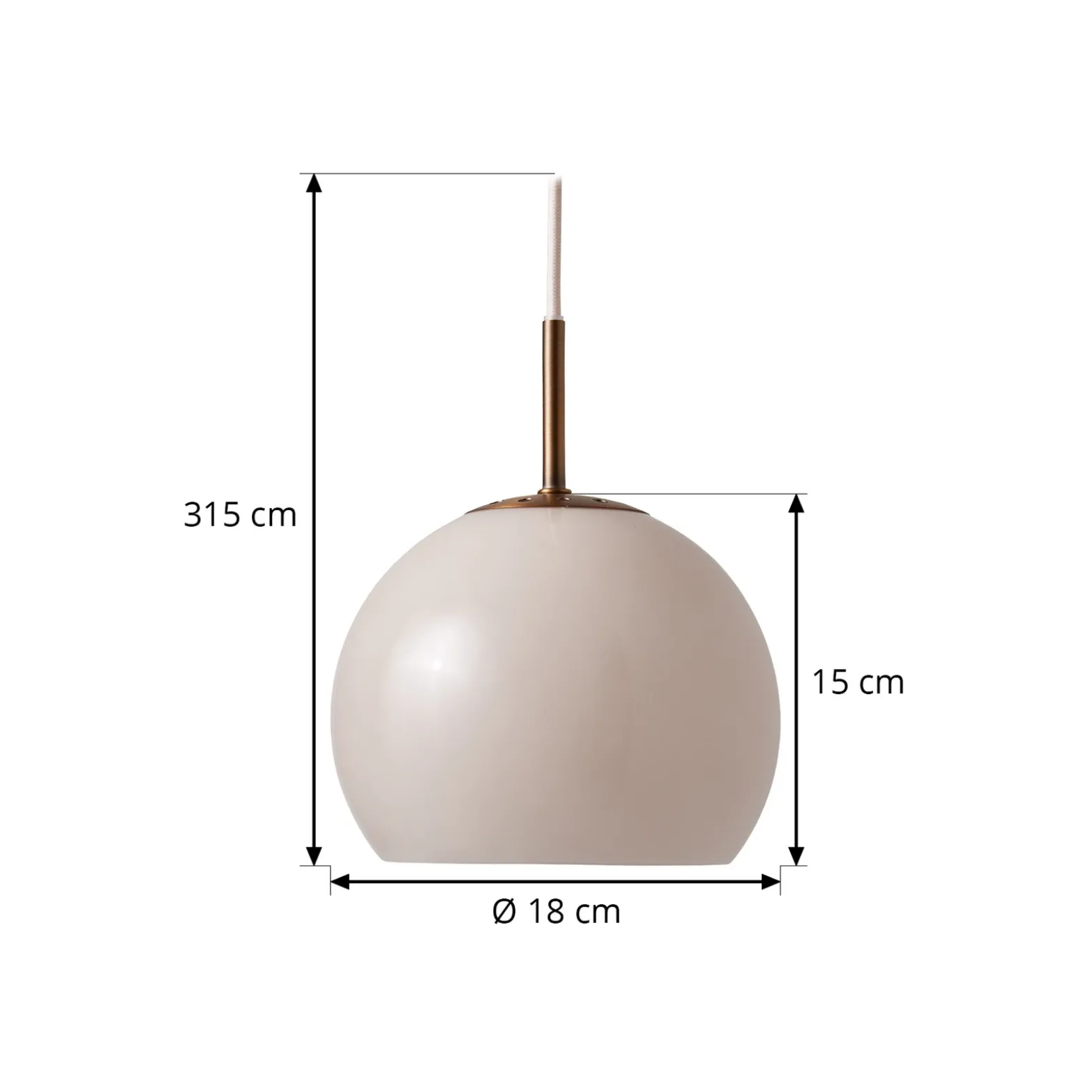 FRANDSEN Lámpara colgante bola, gris arena, Ø 18 cm, cristal