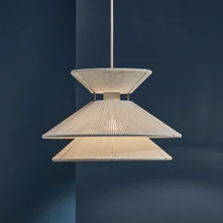 FRANDSEN Lámpara colgante Kiku blanca, Ø 35,5 cm, metal/lino