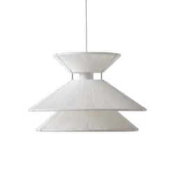 FRANDSEN Lámpara colgante Kiku blanca, Ø 35,5 cm, metal/lino