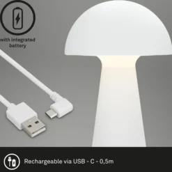 Fungo lámpara de mesa LED recargable, recargable, blanco