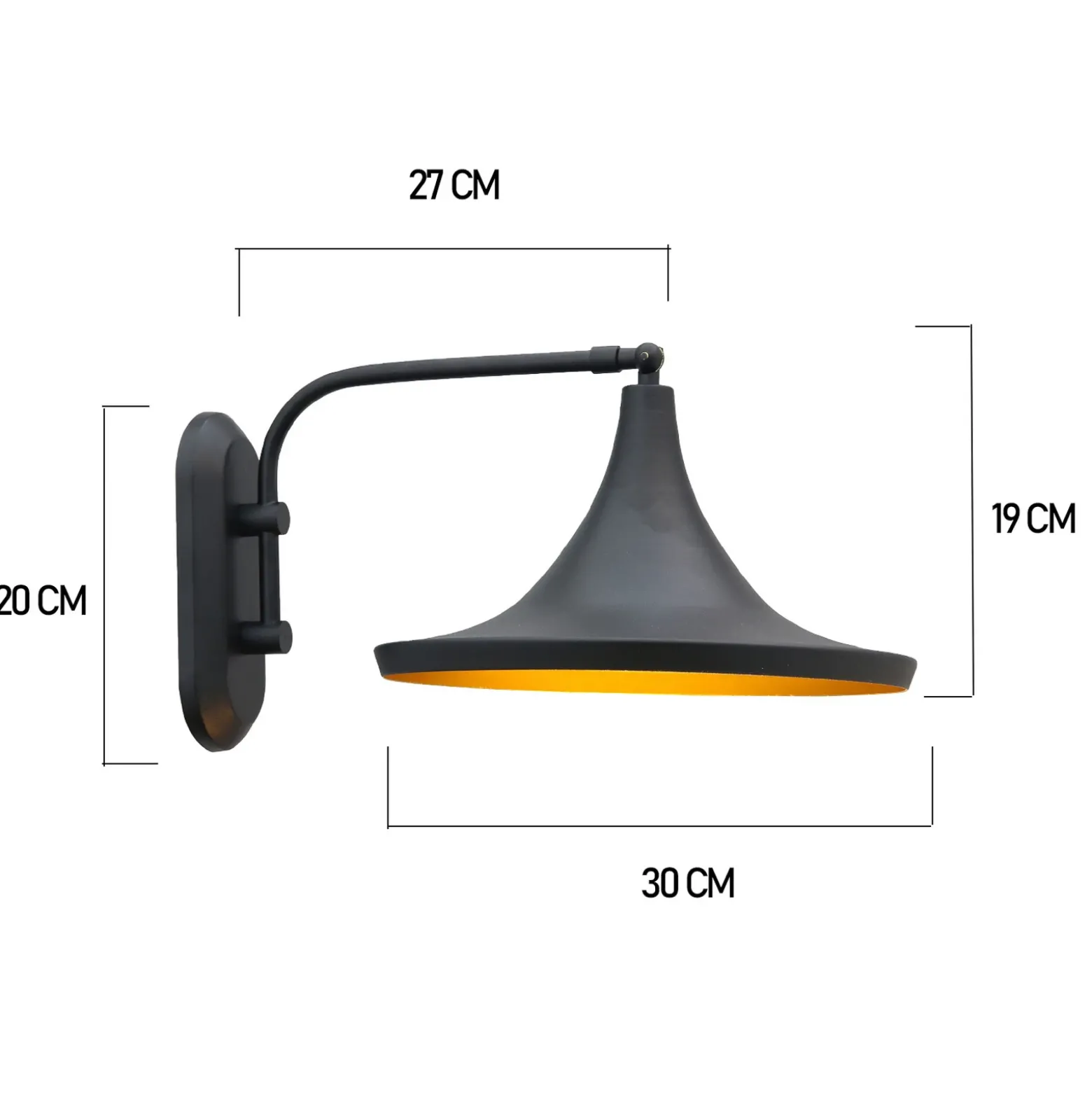Genish aplique de pared, negro, ancho 30 cm, metal, E27