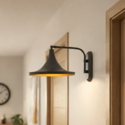 Genish aplique de pared, negro, ancho 30 cm, metal, E27