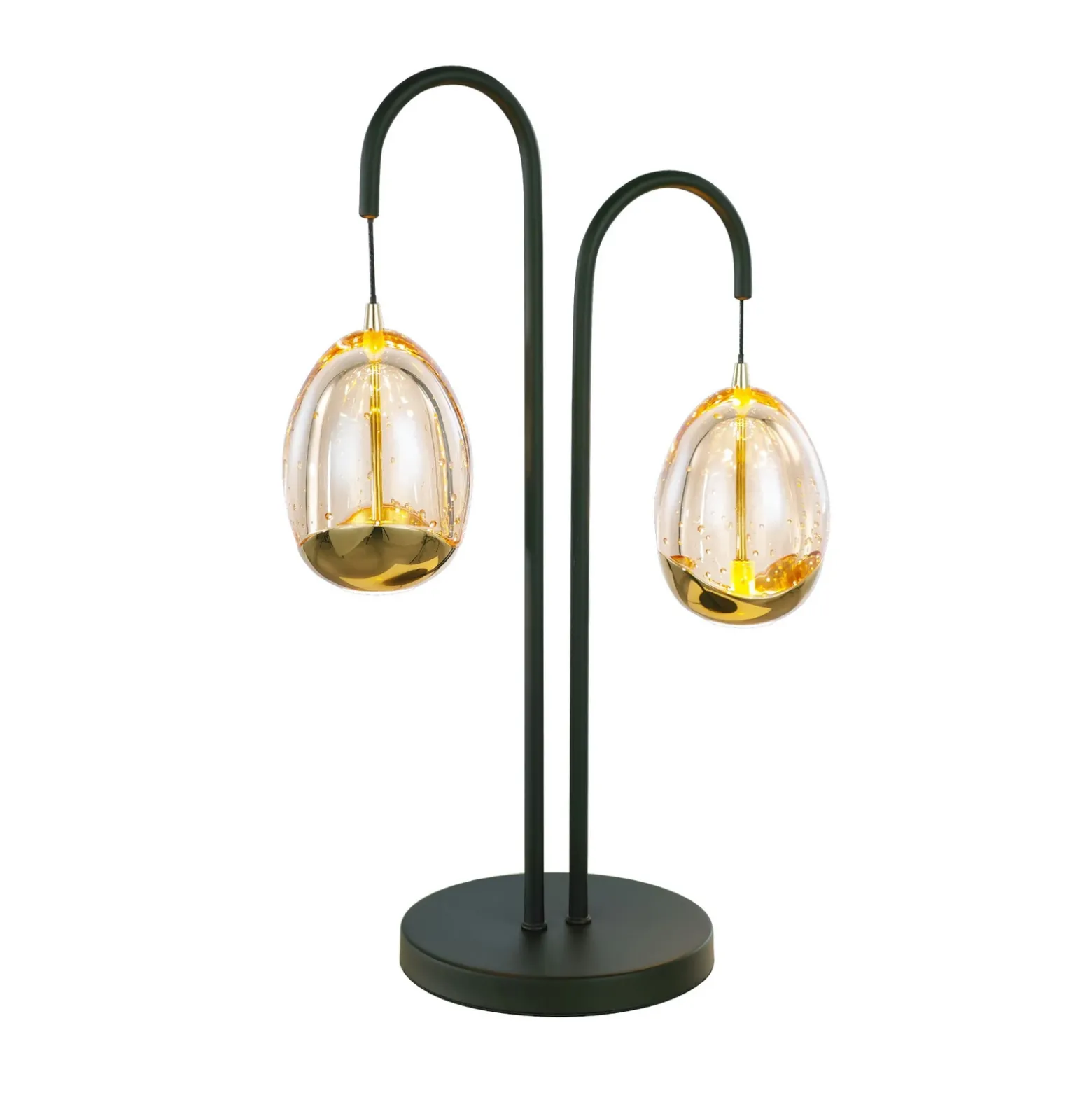 Golden Egg lámpara de mesa negro/ámbar 45 cm 2 luces metal/vidrio