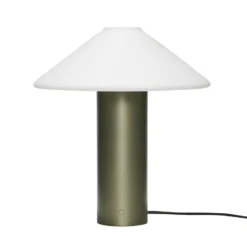 Hübsch Lámpara de mesa Orbit, verde oscuro, blanca, hierro, cristal