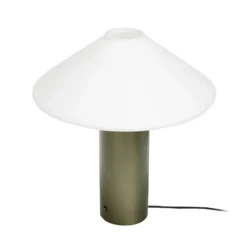 Hübsch Lámpara de mesa Orbit, verde oscuro, blanca, hierro, cristal
