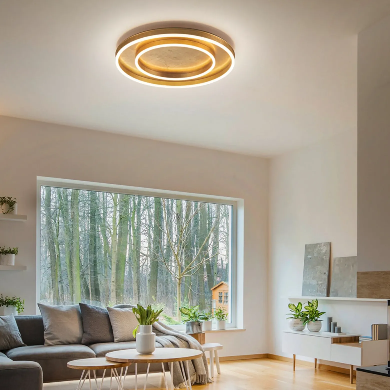 Helestra Sona plafón LED atenuable Ø60cm dorado