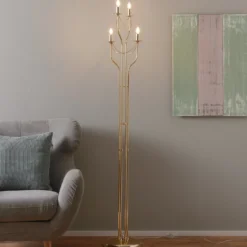 Hermosa lámpara de pie Retro con acabado en oro